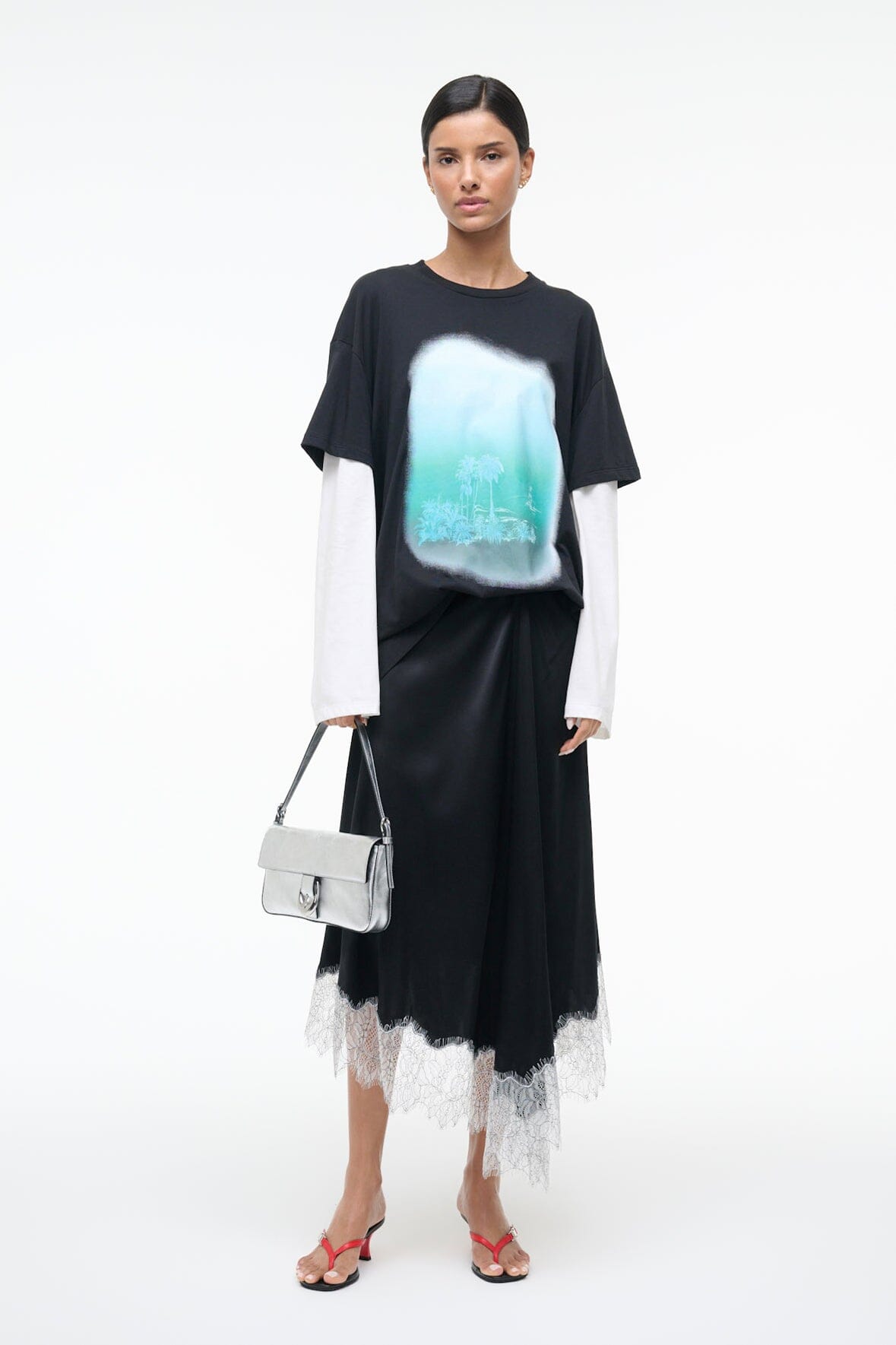 STAUD Sale Sonoma Silk Skirt Black