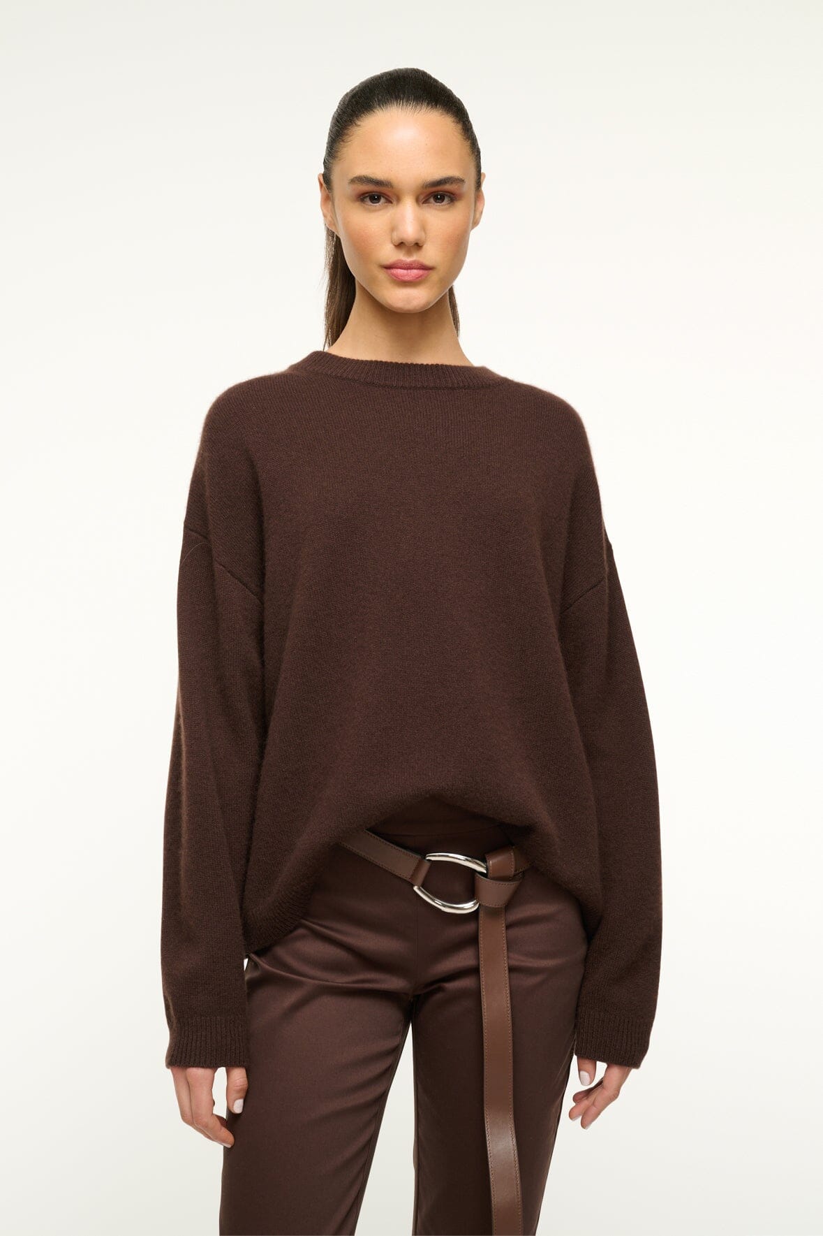 STAUD Clothing Serrano Cashmere Relaxed Crew Dark Chocolate