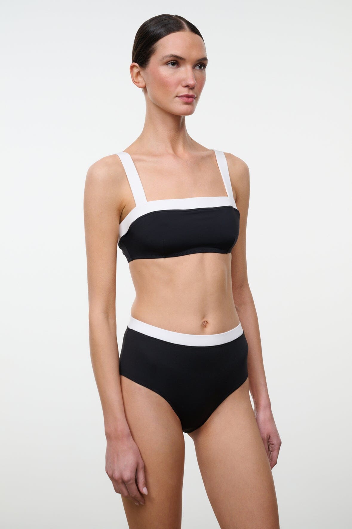STAUD Swimwear Liv Bikini Top Black White