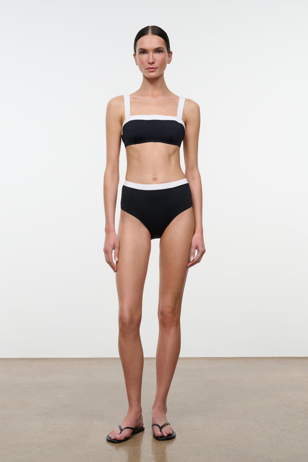 STAUD Swimwear Liv Bikini Top Black White