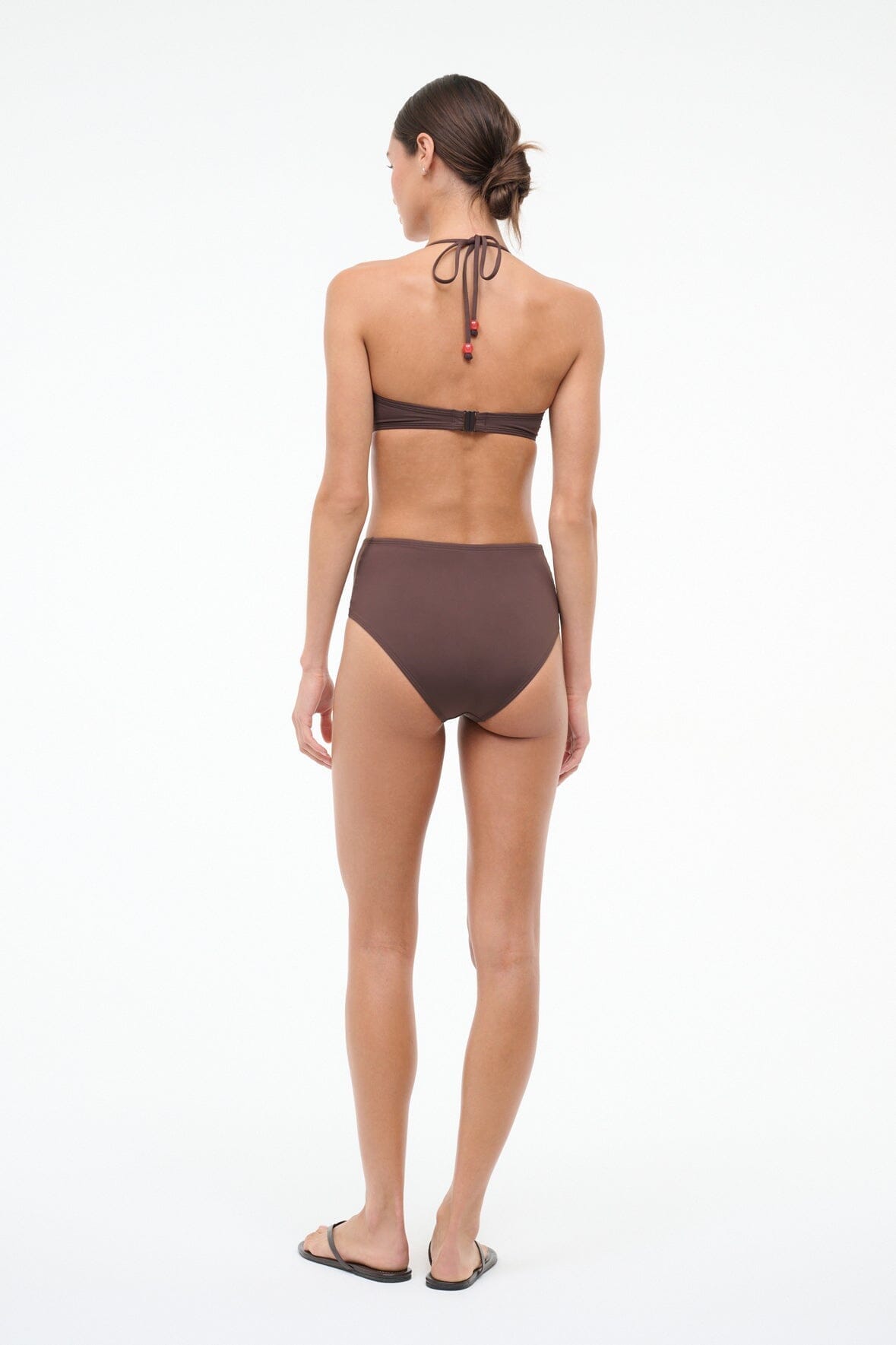STAUD Swimwear Devon High Rise Bikini Bottom Dark Chocolate