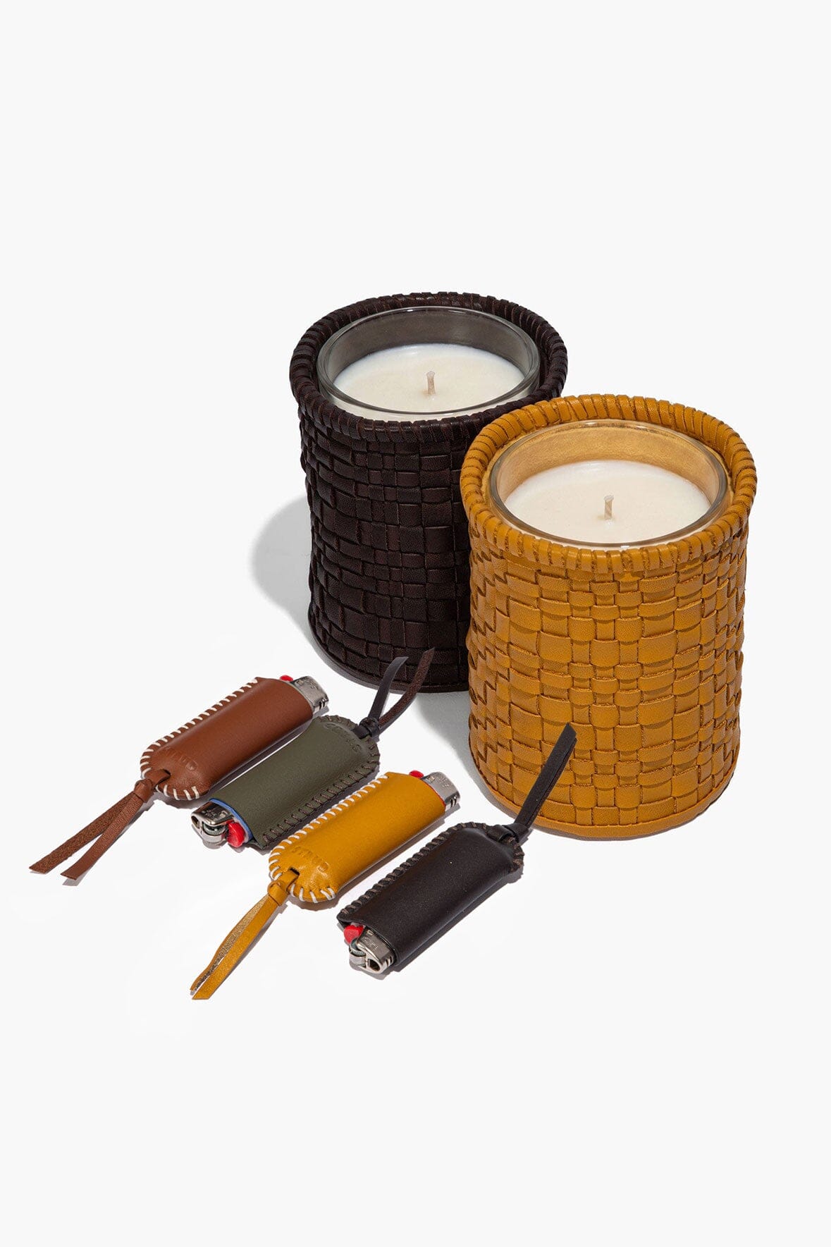 STAUD Home Rowe Woven Leather Candle Holder Goldenrod