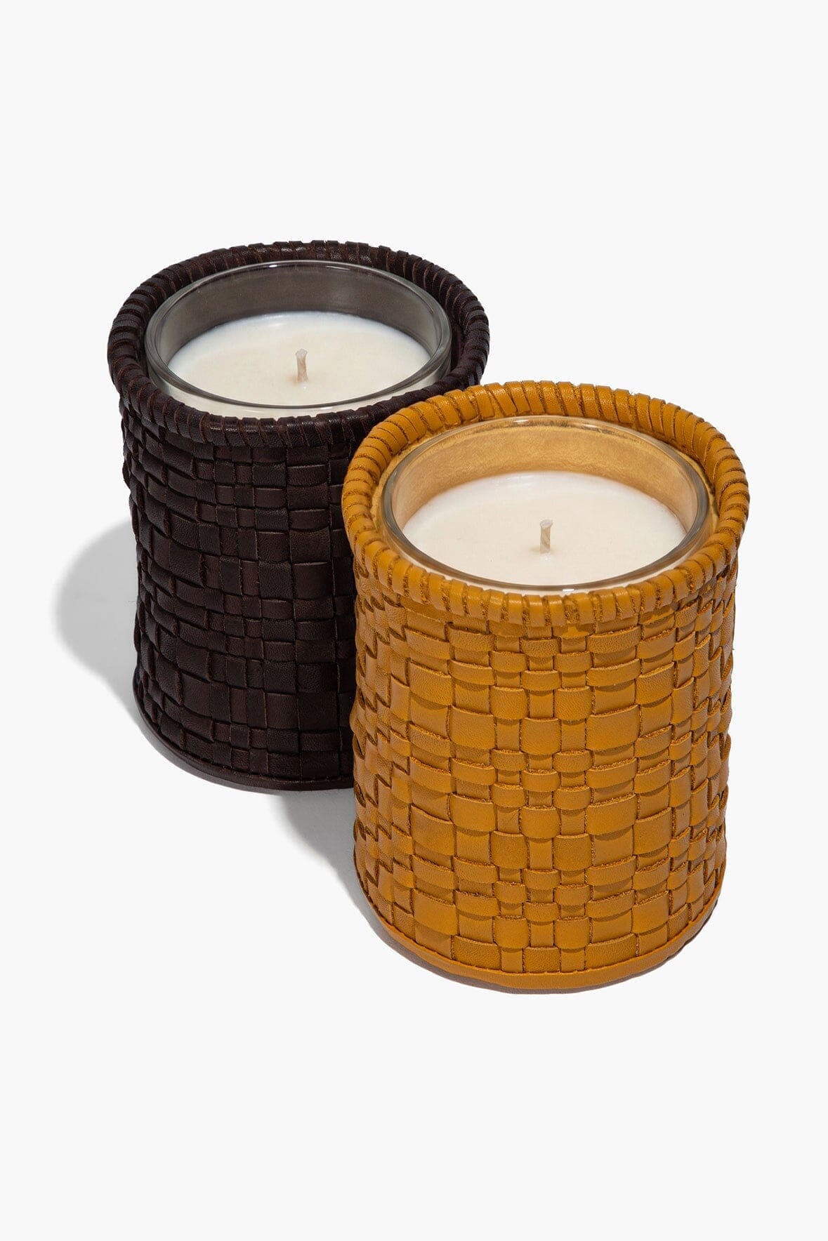 STAUD Home Rowe Woven Leather Candle Holder Goldenrod
