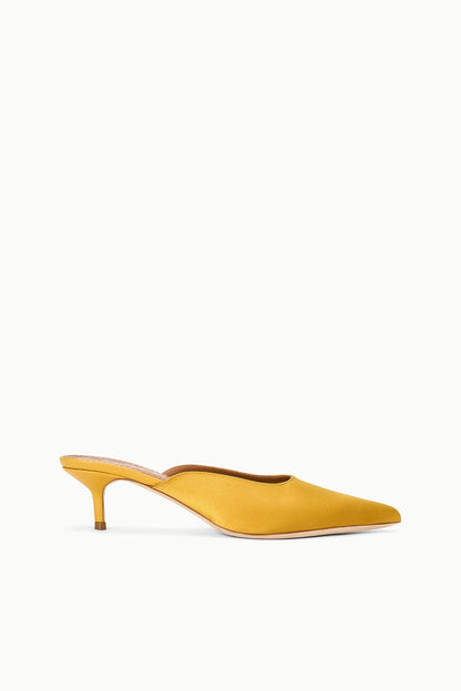 STAUD Sale Sebastian Kitten Heel Mule Goldenrod Satin