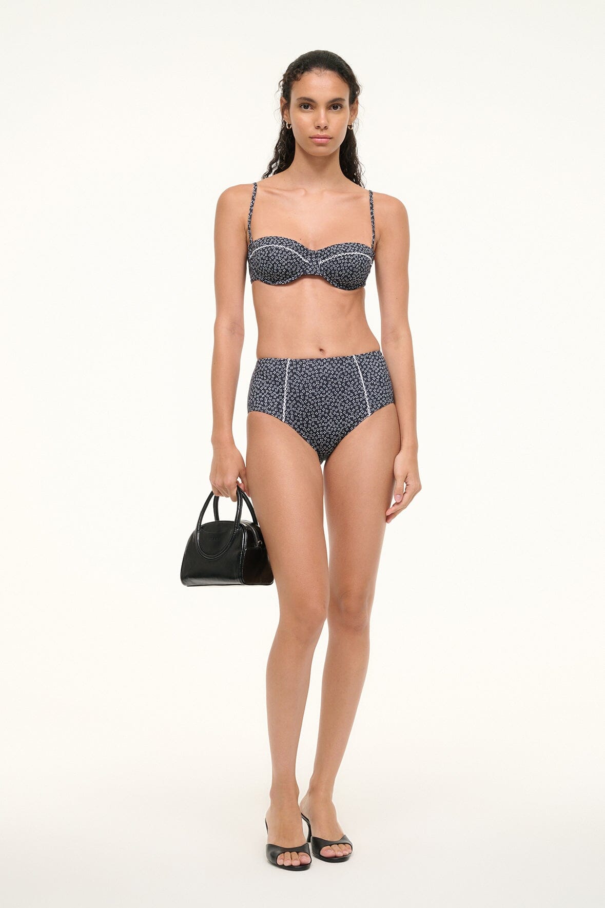 STAUD Sale Jo Balconette Bikini Top Black Woodblock Ditsy Floral